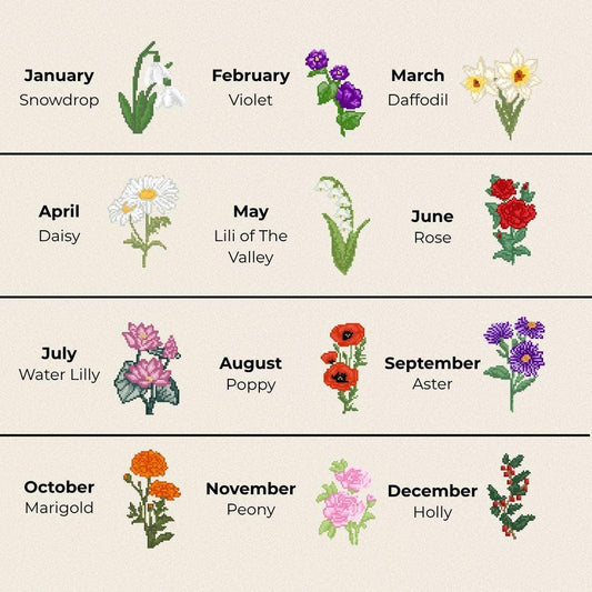 Pixel Flower Keychains | Birthday Month Floral Charm