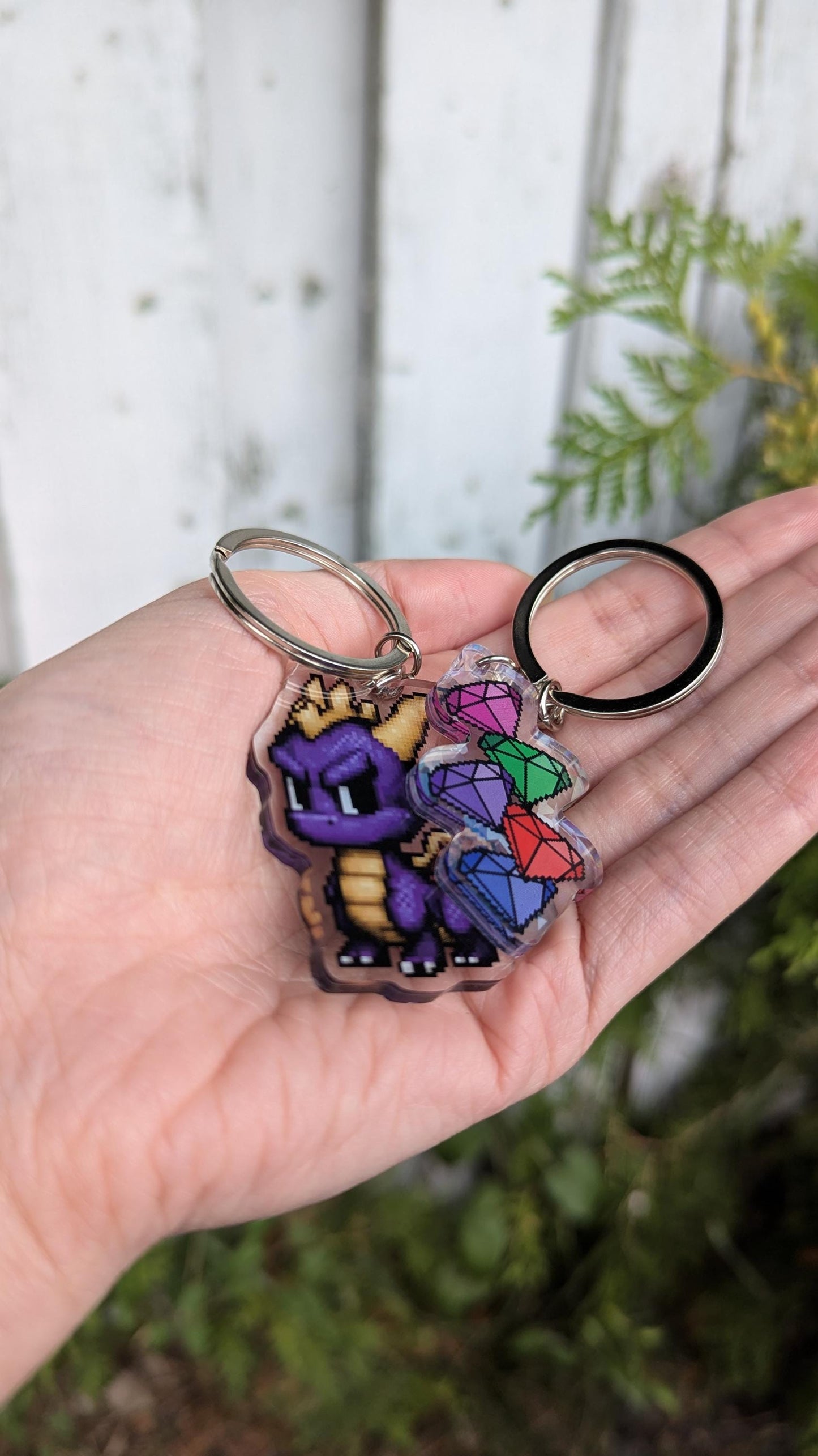 Pixel Purple Dragon & Gems Keychain