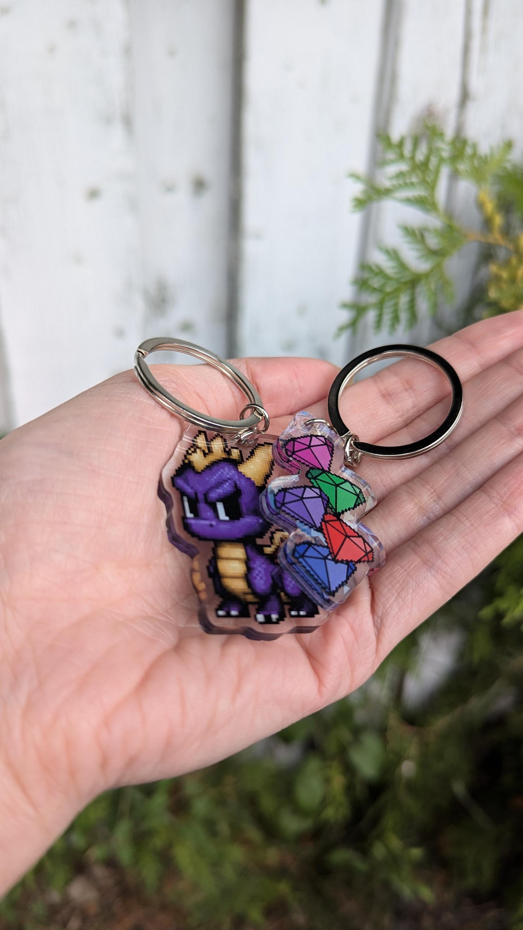 Pixel Purple Dragon & Gems Keychain