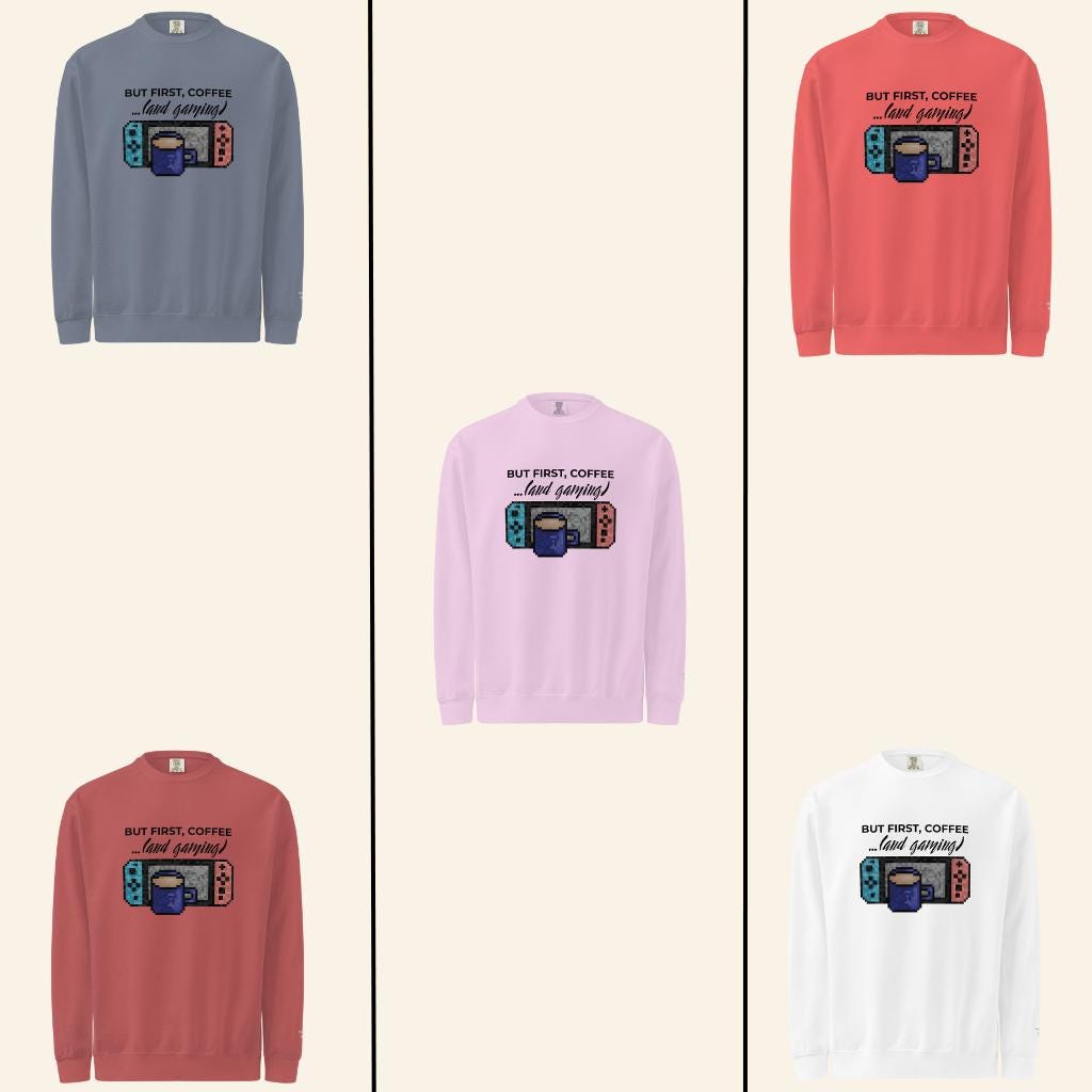 Coffee & Gaming Sweater | Pixel Video Game Gift Crewneck