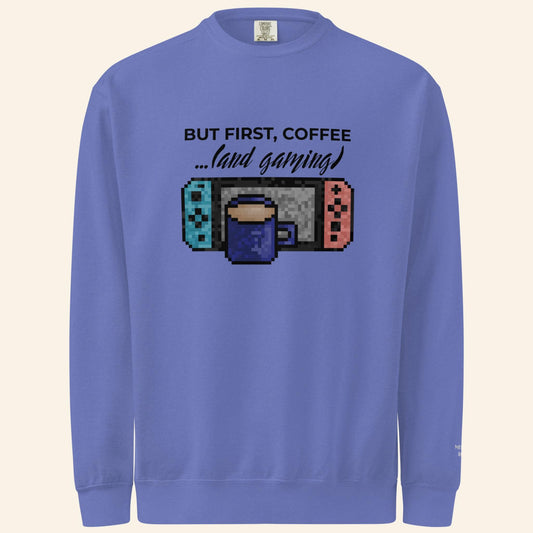 Coffee & Gaming Sweater | Pixel Video Game Gift Crewneck