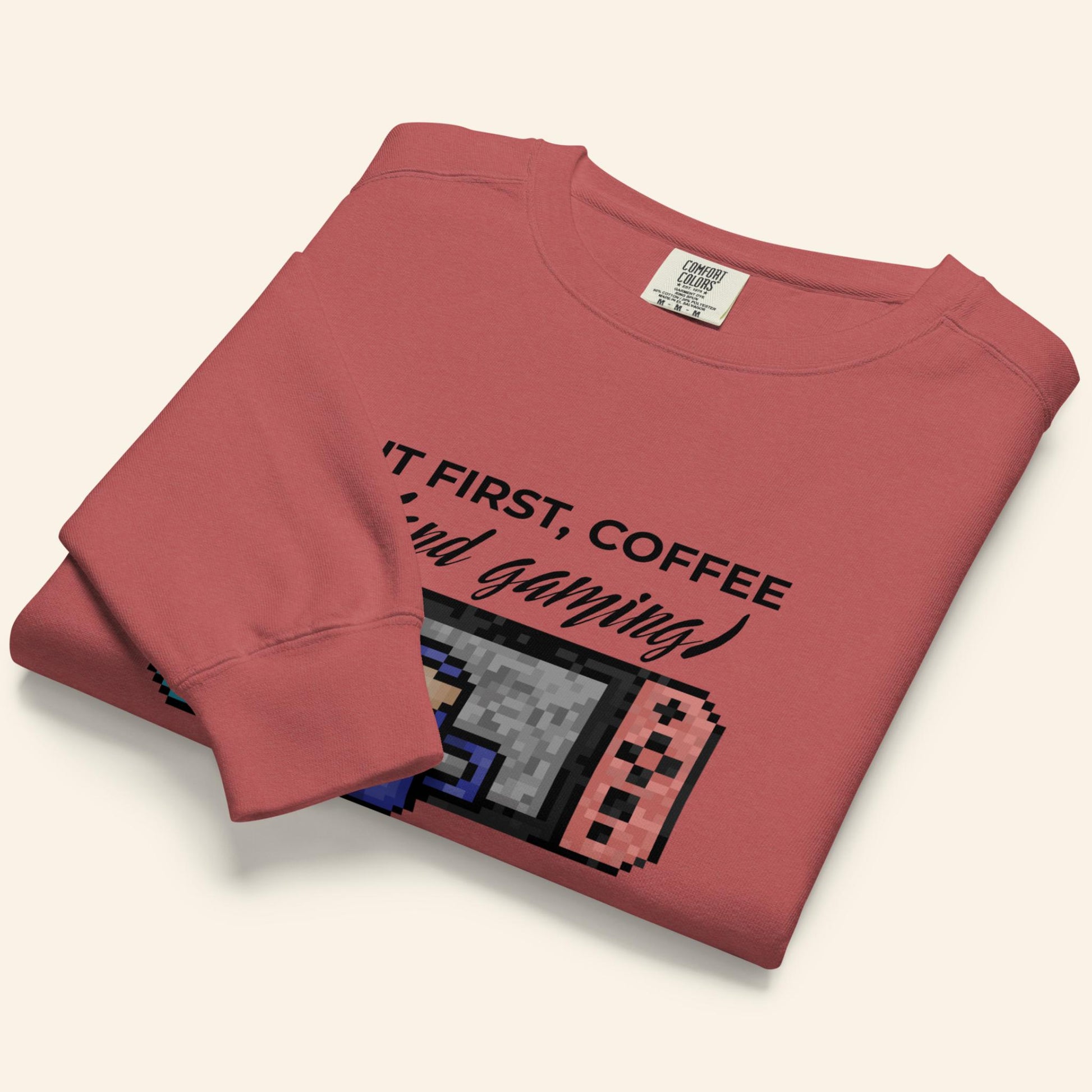 Coffee & Gaming Sweater | Pixel Video Game Gift Crewneck