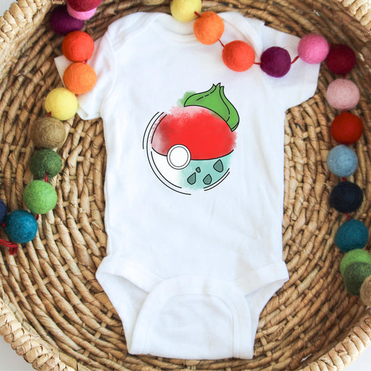 Pokeball X Bulbasaur Onesie | Pokemon Baby Gift Pokeball Combo Fan Design