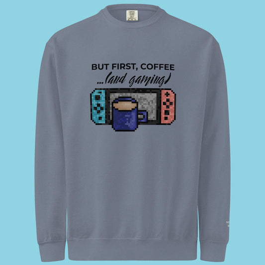 Coffee & Gaming Sweater | Pixel Video Game Gift Crewneck