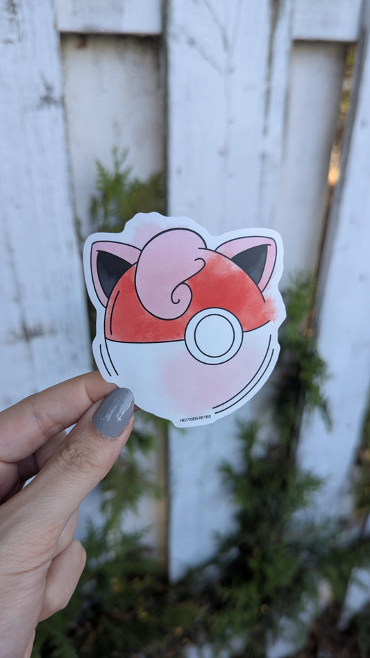 Jigglypuff Sticker | Pokeball Sticker Fan Creation | Watercolor Video Game Gift