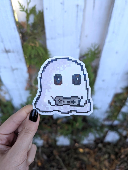 Pixel Gamer Ghost Sticker | Vinyl Shiny Decal
