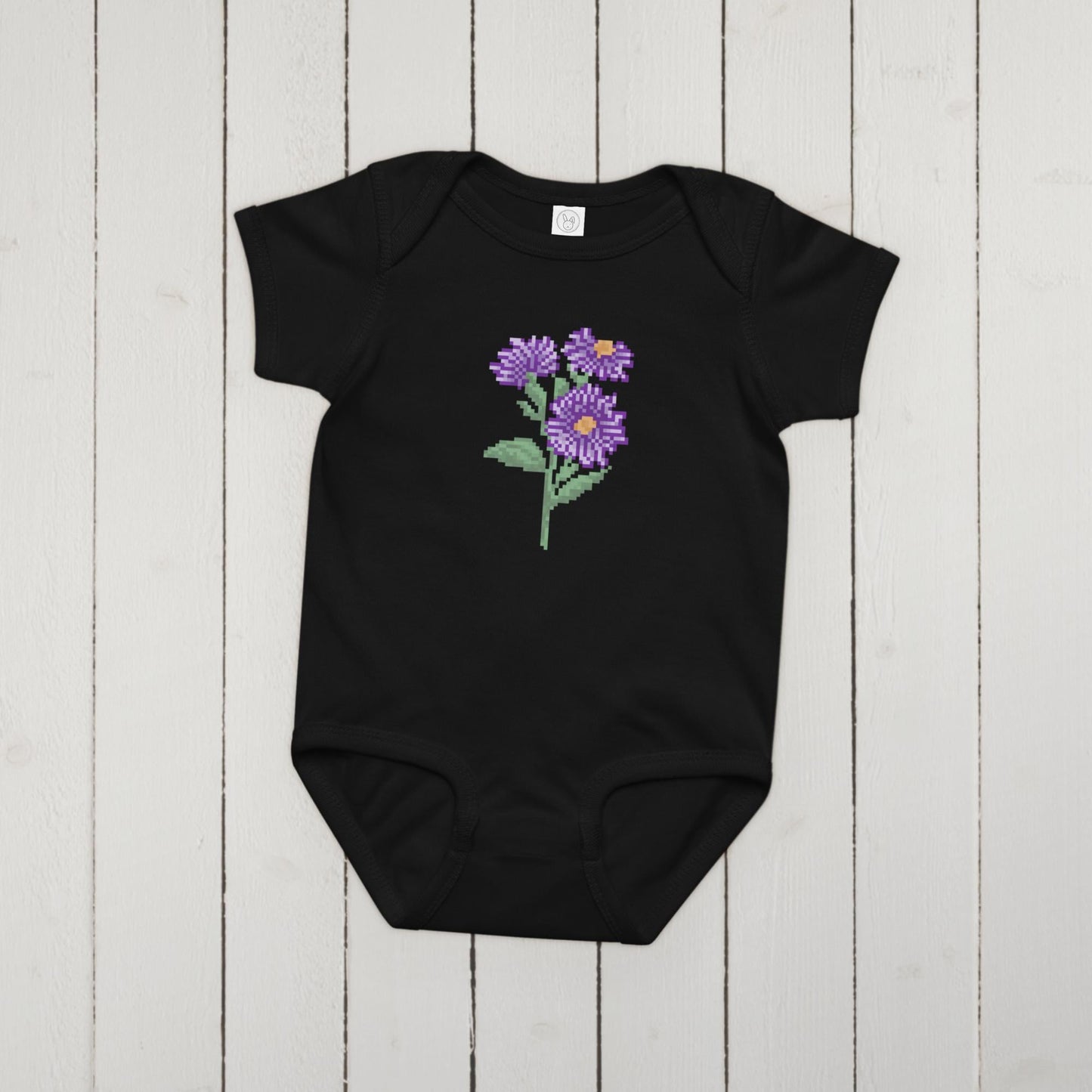 Custom Birth Flower Onesie | 12 Pixel Flower Birthday Month Bouquet Baby Bodysuit