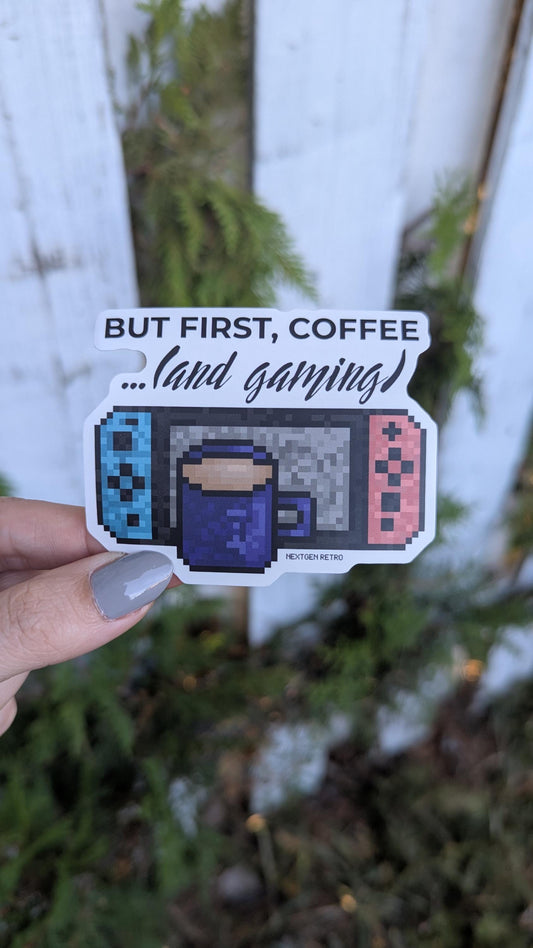 Pixel Switch Sticker, Coffee Quote | Quote Vinyl Shiny Decal