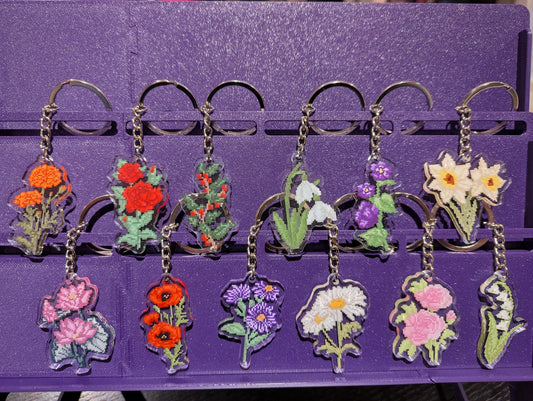 Pixel Flower Keychains | Birthday Month Floral Charm