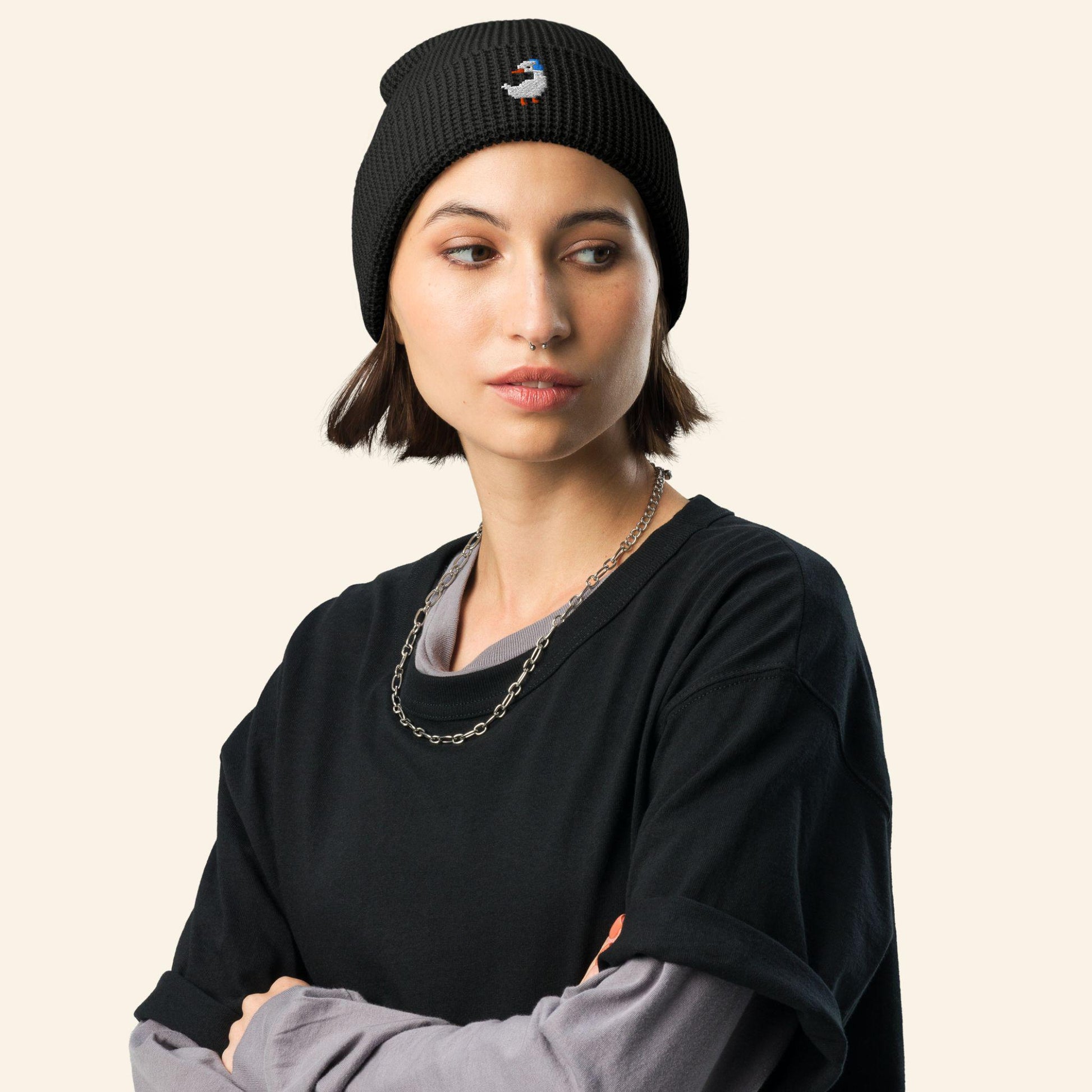 Embroidered Goose Beanie | Pixel Silly Geese Winter Hat