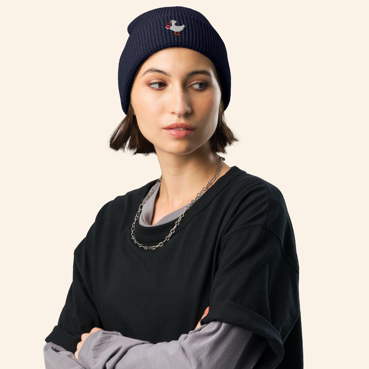 Embroidered Goose Beanie | Pixel Silly Geese Winter Hat