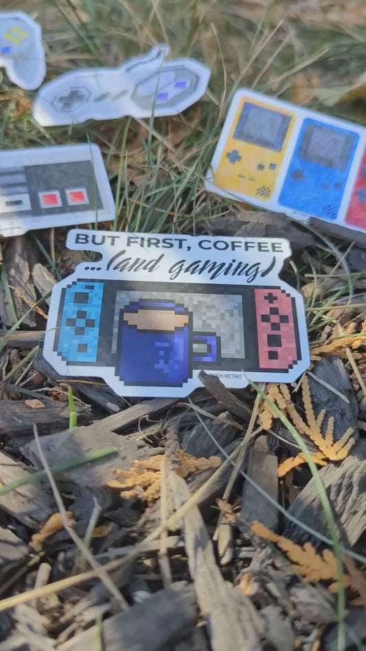 Pixel Switch Sticker, Coffee Quote | Quote Vinyl Shiny Decal