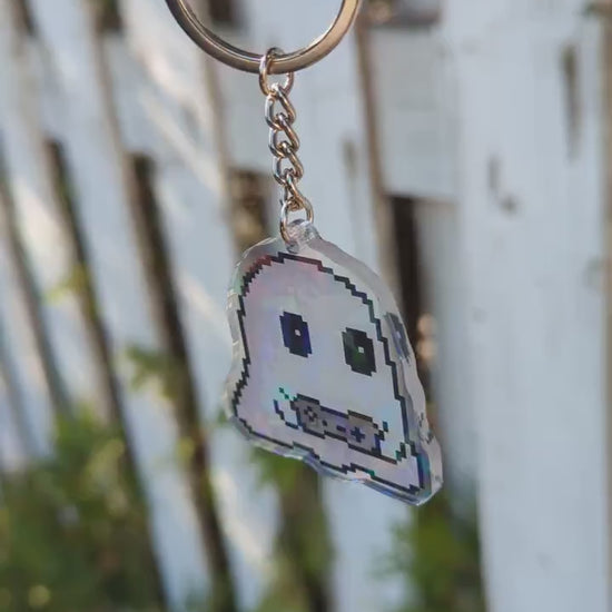 Pixel Gamer Ghost Keychain | Shiny Double-Sided Acrylic Ghoul Charm